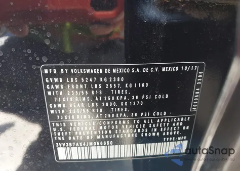 2018 Volkswagen Tiguan 2.0T Se/2.0T Sel from USA, damaged, VIN 3VV3B7AX4JM056650